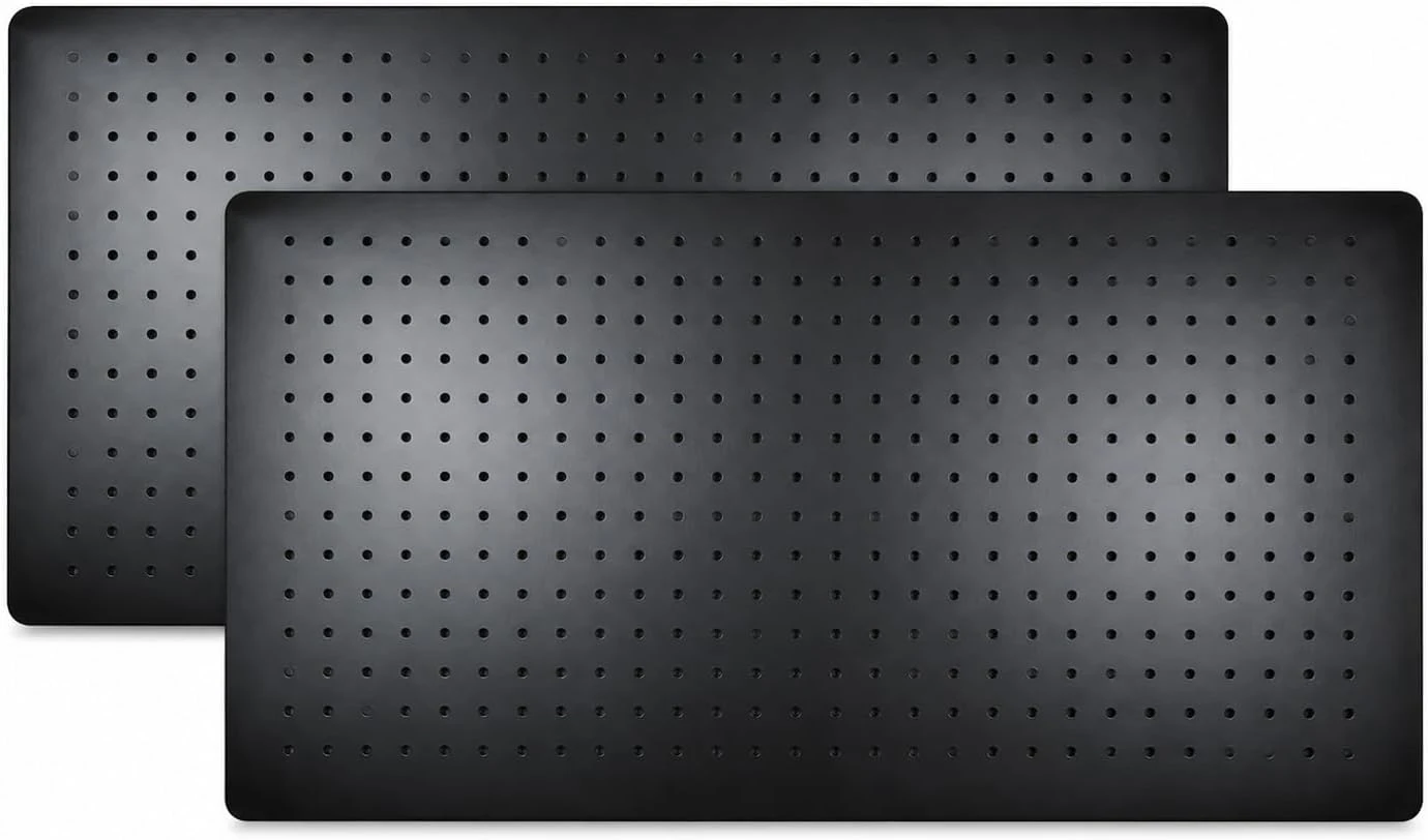 Actual 2-panel Global Harmonics black steel pegboard product photo